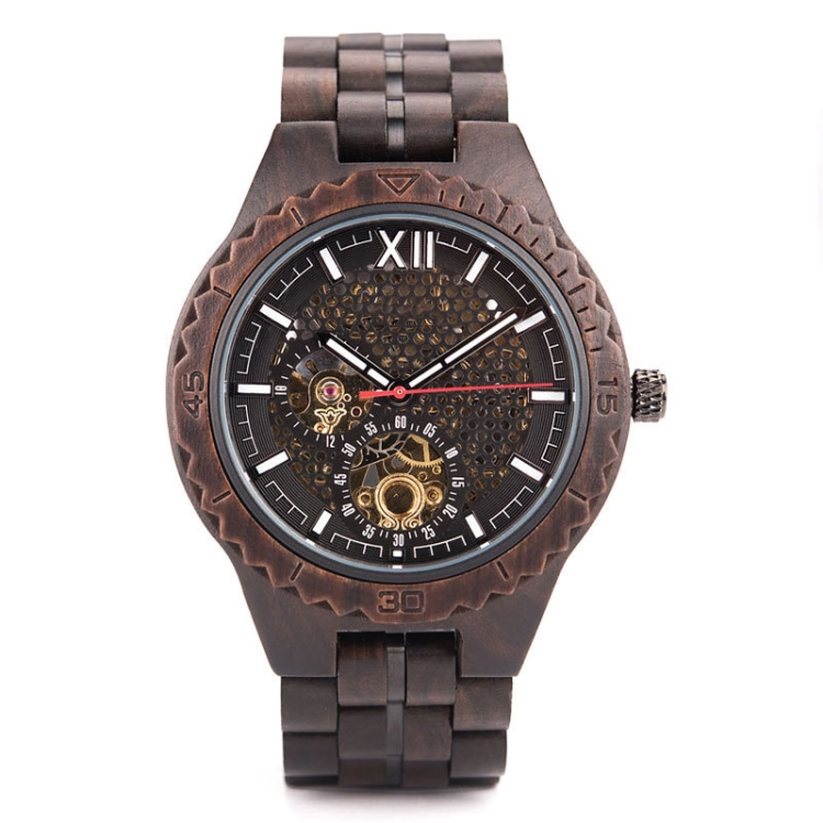 Hollow Dial Wooden Strap Men Mechanical Watch