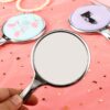Mini Handle Vanity Mirror Portable Hand-held Vanity Mirror, Random Pattern Delivery