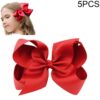 5 PCS 6 Inch Colorful Kids Girls Big Solid Ribbon Hair Bow Clips