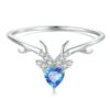 Sterling Silver S925 White Gold Plated Blue Heart Deer Zirconia Ring