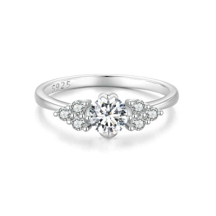 Sterling Silver S925 Sparkling White Gold Plated Moissanite Heart Ring