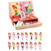 Drawer Type Double-sided Drawing Board Puzzle Magnetic Cartoon Dress Up Wooden Toys