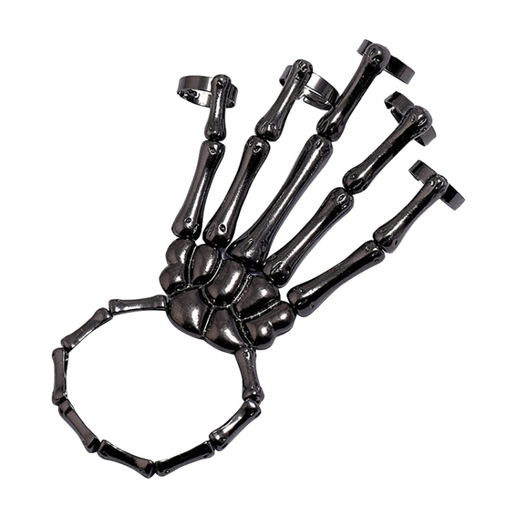 Punk Skull Hand Bone Five Finger Ring Adjustable Integrated Chain