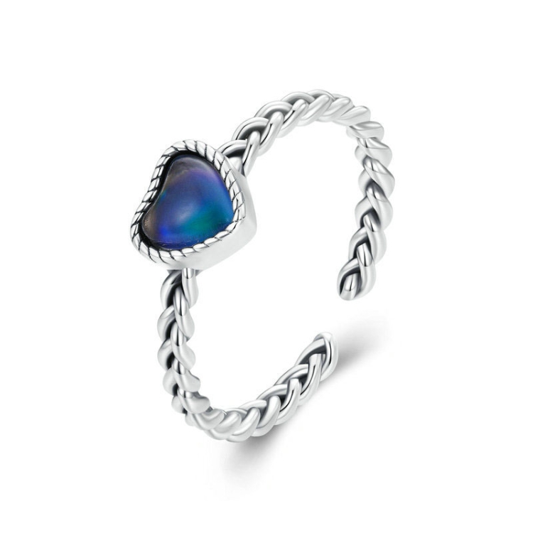 S925 Twist Heart Shape Temperature Stone Color Changing Ring