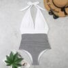 Summer One-piece Backless Lace-Up Ladies Swimsuit Floral-print Halter Bikini