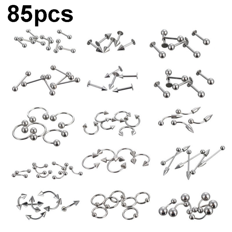 85pcs Piercing Jewelry Stainless Steel Lip Studs Eyebrow Studs Nose Studs