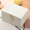 Diamond Pattern PU Leather Three-layer Drawer Jewelry Box Necklace Ring Jewelry Storage Box