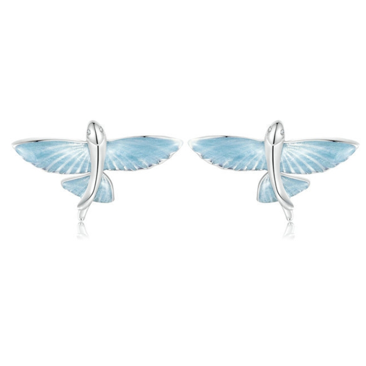 S925 Sterling Silver Platinum-plated Blue White Gradient Flying Fish Earrings