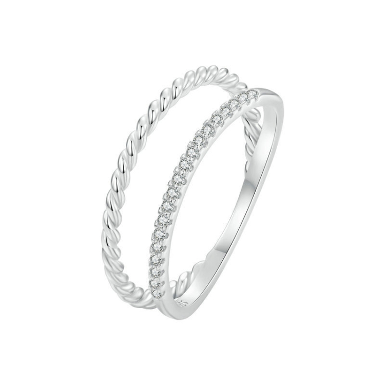 S925 Sterling Silver Platinum Plated Twist Double Layer Ring