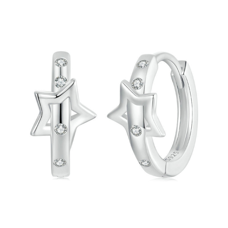 S925 Sterling Silver Platinum-Plated Punk Style Belt Five-Pointed Star Ear Buckle