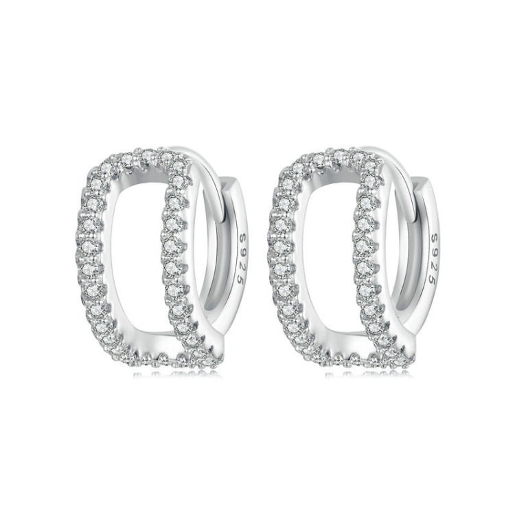 S925 Sterling Silver Plated White Gold Fine Flash Double Layer Earrings