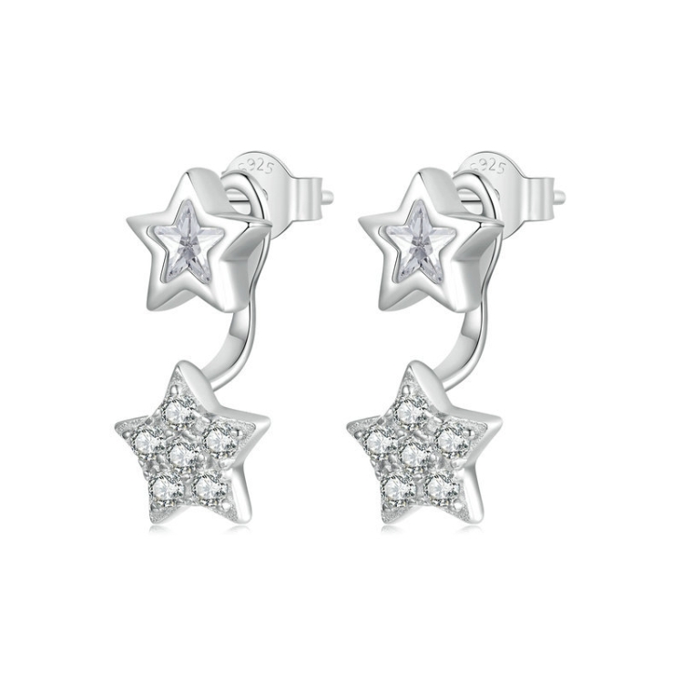 S925 Sterling Silver Platinum Plated Five-pointed Star Earrings