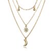 Versatile Round Beads Tassel Collarbone Chain Diamonds Eight-Pointed Star Moon Pendant Necklace