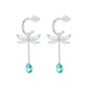 S925 Sterling Silver Platinum Plated Zircon Dragonfly Tassel Stud Earrings