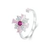 S925 Sterling Silver Platinum-plated Pink Iris Cross Open Ring