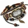 W01350 Vintage Braided Leather Leaf Bracelet Watch