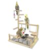 Bird Playground Parrot Playstand Perch Wooden Stand with Feeding Cups