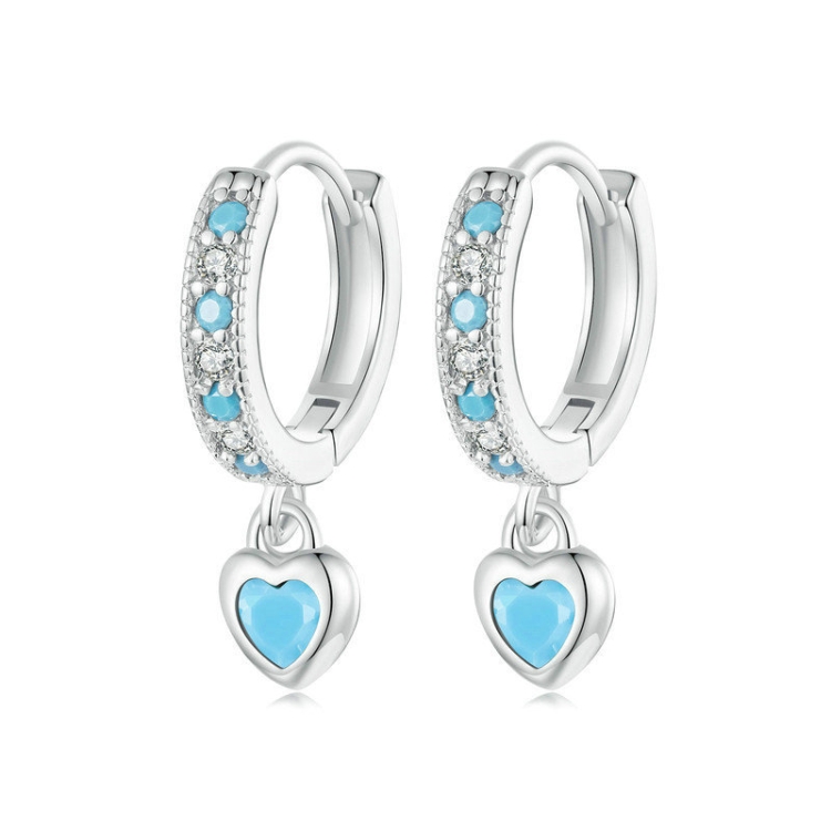 S925 White-plated Retro Heart-shaped Blue Turquoise Earrings