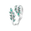S925 Sterling Silver Green Leaf Open Adjustable Ring