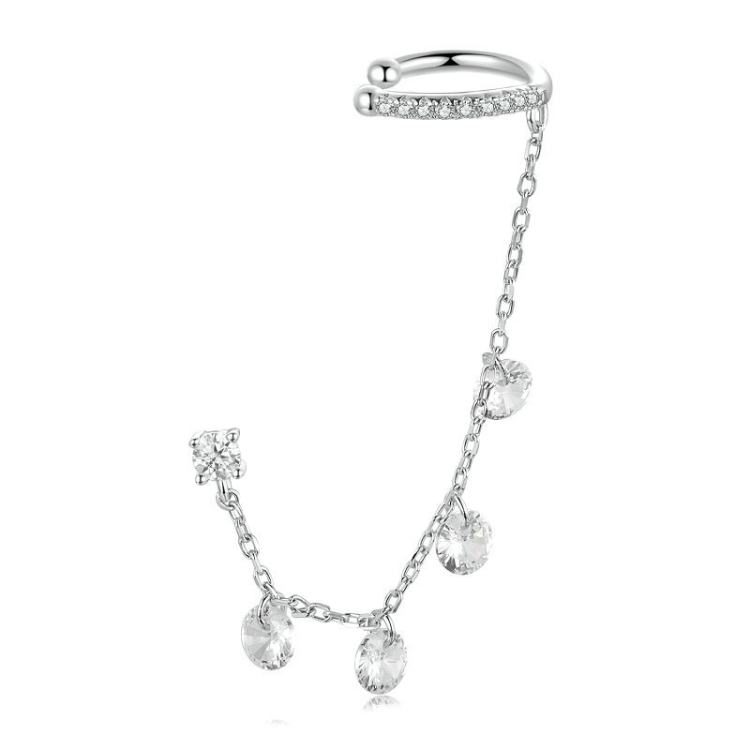 S925 Sterling Silver Fine Zircon Tassel Ear Bone Clip Earrings