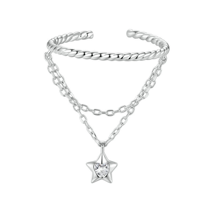 S925 Sterling Silver Chain Tassel Star Open Ring