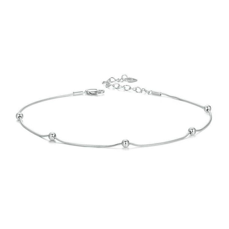 S925 Sterling Silver Plated Platinum Snake Bone Beads Thin Anklet