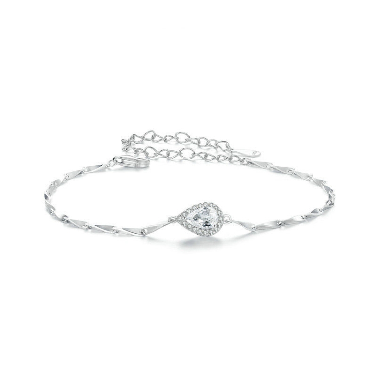 S925 Sterling Silver Platinum-Plated Teardrop-Shaped Zircon Bracelet