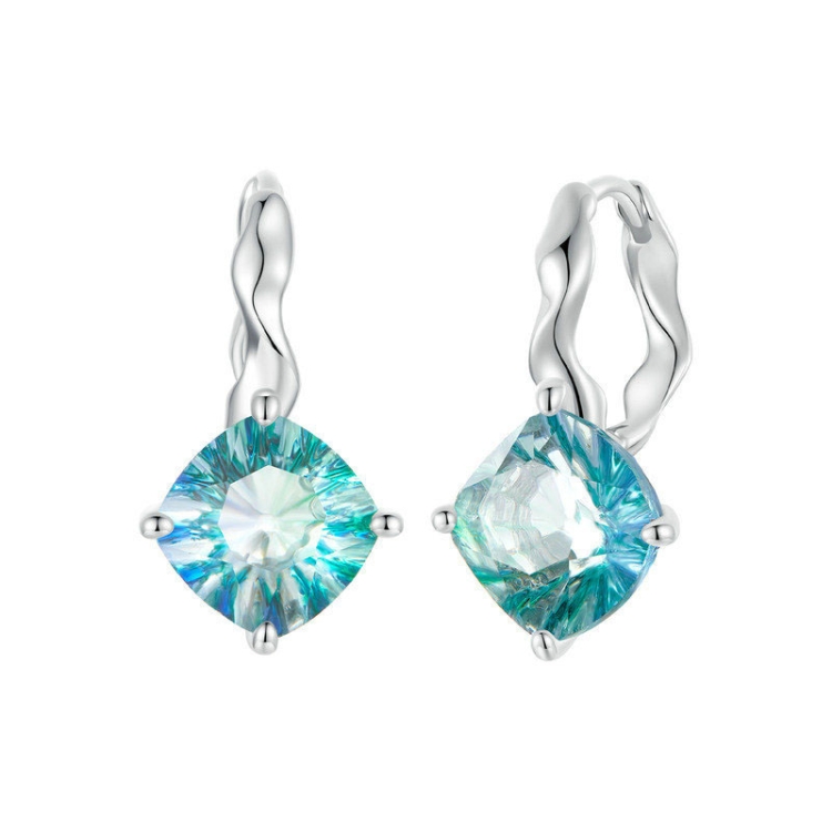 S925 Sterling Silver Platinum-plated Blue-green Glass Diamond Earrings
