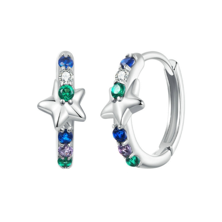 S925 Sterling Silver Platinum-plated Colorful Starlight Ear Clip Earrings
