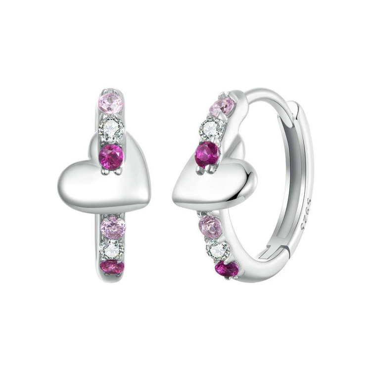 S925 Sterling Silver Platinum-plated Colorful Heart-shaped Earrings