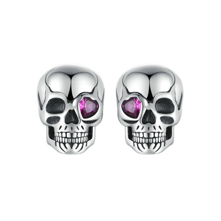 S925 Sterling Silver Oxidized Dark Style Skull Earrings Halloween Earrings