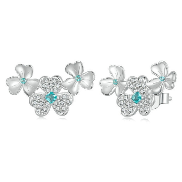 S925 Sterling Silver Platinum-Plated Lucky Clover Earrings