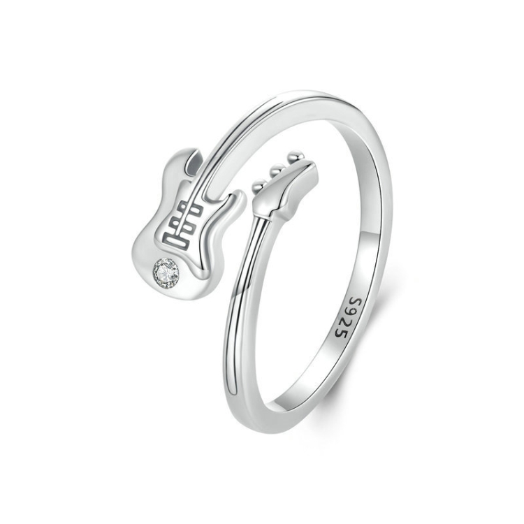 S925 Sterling Silver Oxidized Guitar-shaped Ring Opening Ring Jewelry