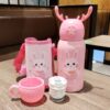 500ml Cute Deer Horn Children Thermos Cup 3-in-1 Lid With Straw Kindergarten Student Water Cup