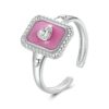 S925 Sterling Silver Square Open Ring Adjustable Retro Love Ring