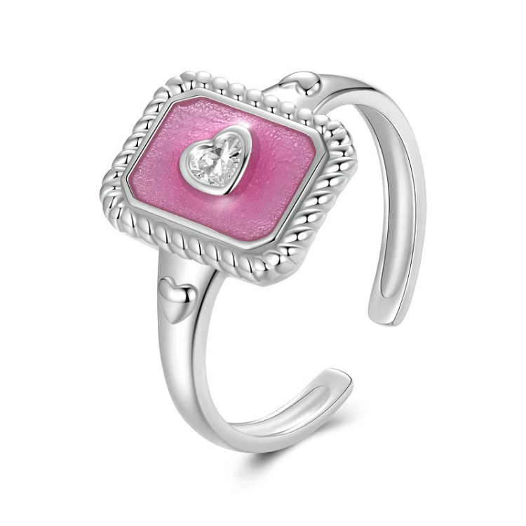 S925 Sterling Silver Square Open Ring Adjustable Retro Love Ring