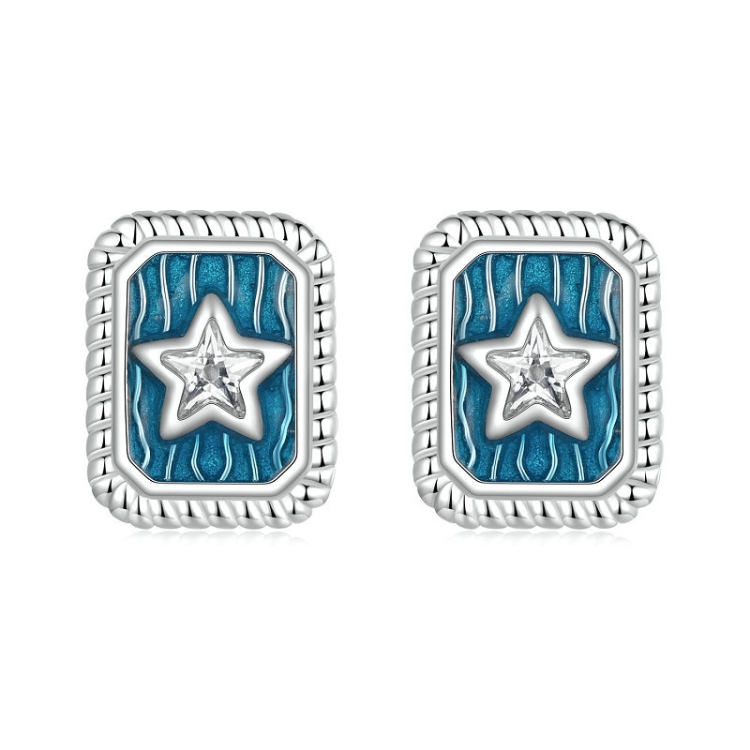 S925 Sterling Silver Platinum-plated Star Square Earrings