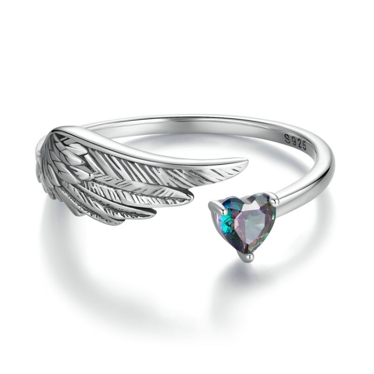 S925 Sterling Silver Oxidized Wing Feather Adjustable Love Ring