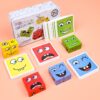 Kids Face Changing Building Blocks Puzzle Toy Montessori Wooden Smiley Face Pattern Cube Blocks Game