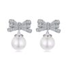 Elegant Bow Shell Pearl Earrings Copper Material Platinum-Plated Earrings