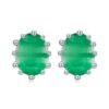 S925 Sterling Silver Emerald Cat Eye Glass Earrings