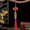 Brass Five Emperor Coins Chinese Knot Pendant Faux Antique Coins Interior Decoration Supplies