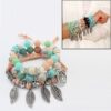 Vintage Ethnic Elasticity Marble Beads Bracelet Boho Leaves Bangle Bracelet