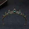 Vintage Small Baroque Green Crystal Tiaras Crowns for Women Girls Bride Wedding Hair Jewelry Accessories