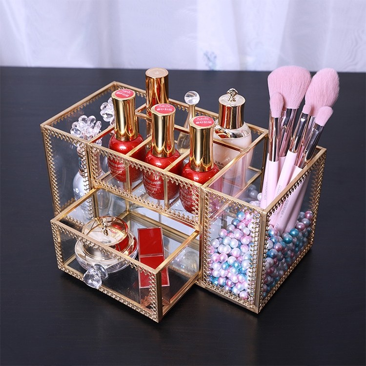 Glass Storage Box Manicure Skin Care Cosmetic Brush Tool Desktop Storage Cosmetic Box