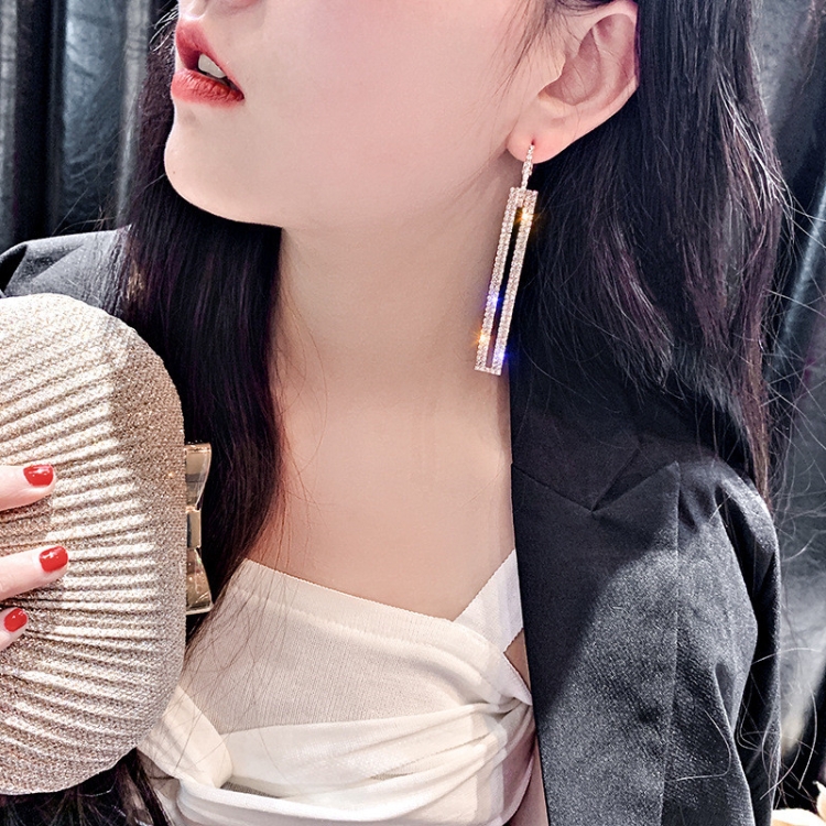 Fashion Long Geometric Drop Earrings Luxury Gold Silver Color Rectangle Rhinestone Earring