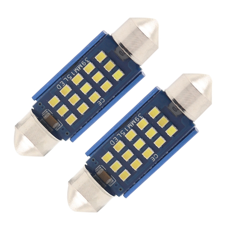 2pcs 39mm DC12-24V / 1W / 6000K / 60LM 15LEDs SMD Car Reading Lamp Dome Light