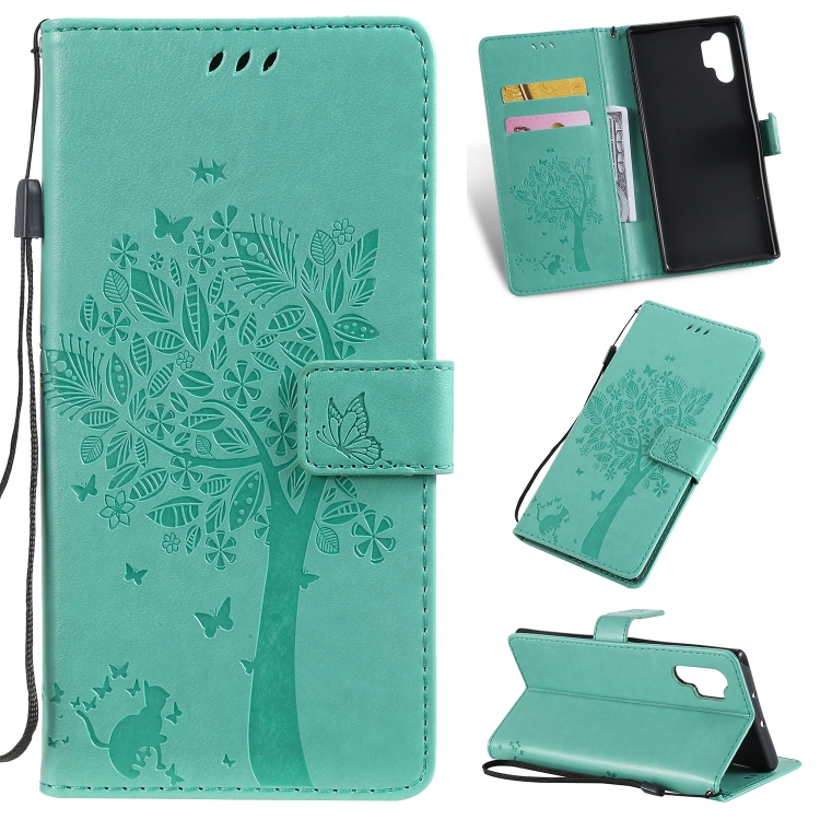 Tree & Cat Pattern Pressed Printing Horizontal Flip PU Leather Case with Holder & Card Slots & Wallet & Lanyard