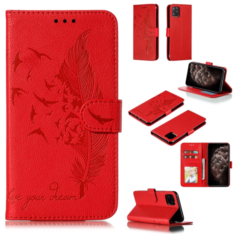 Feather Pattern Litchi Texture Horizontal Flip Leather Case with Wallet & Holder & Card Slots