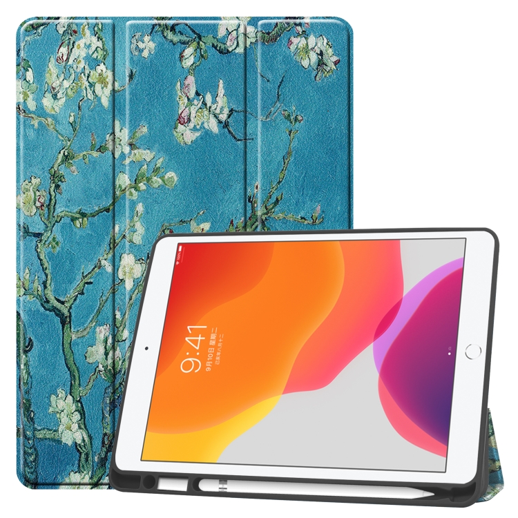 For iPad 10.2 Colored Drawing Horizontal Flip Leather Case with Three-folding Holder & Sleep / Wake-up Function